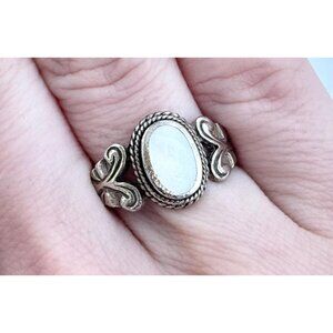 Thai Made Mother of Pearl Modernist 925 Sterling Silver Vintage Ring - sz 6.25